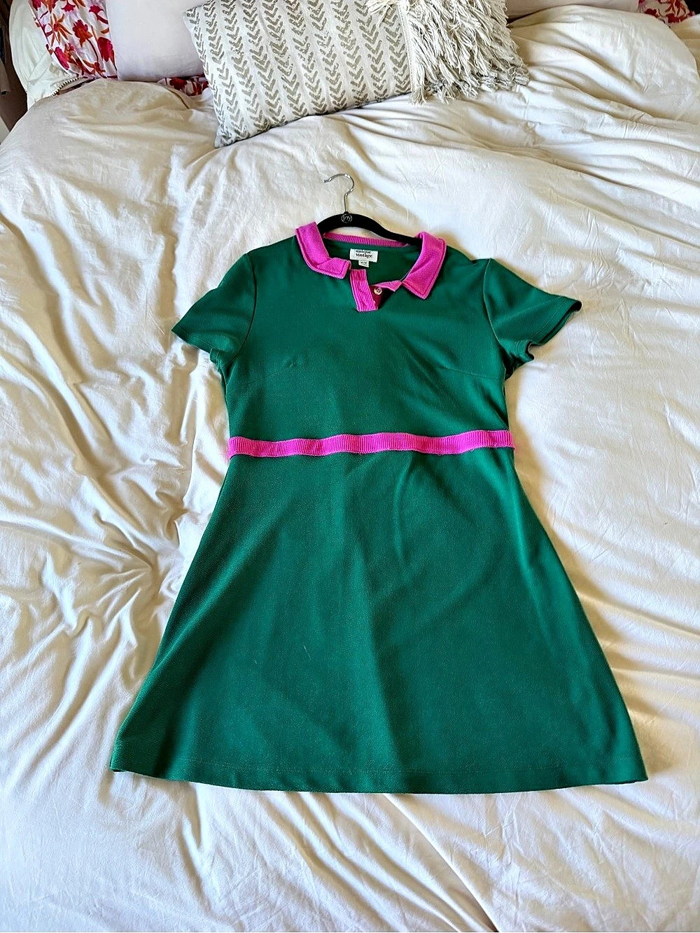 Unique Vintage Color Block Mini Dress Green & Pink Size XL (14)